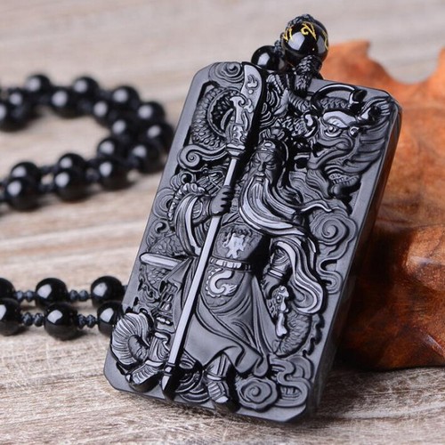 Natural black obsidian guan - obsidian, "guan